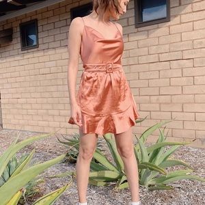 Ruffled belted satin dress